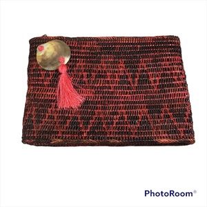 Vintage Mister Ernest red and black wicker structured clutch handbag